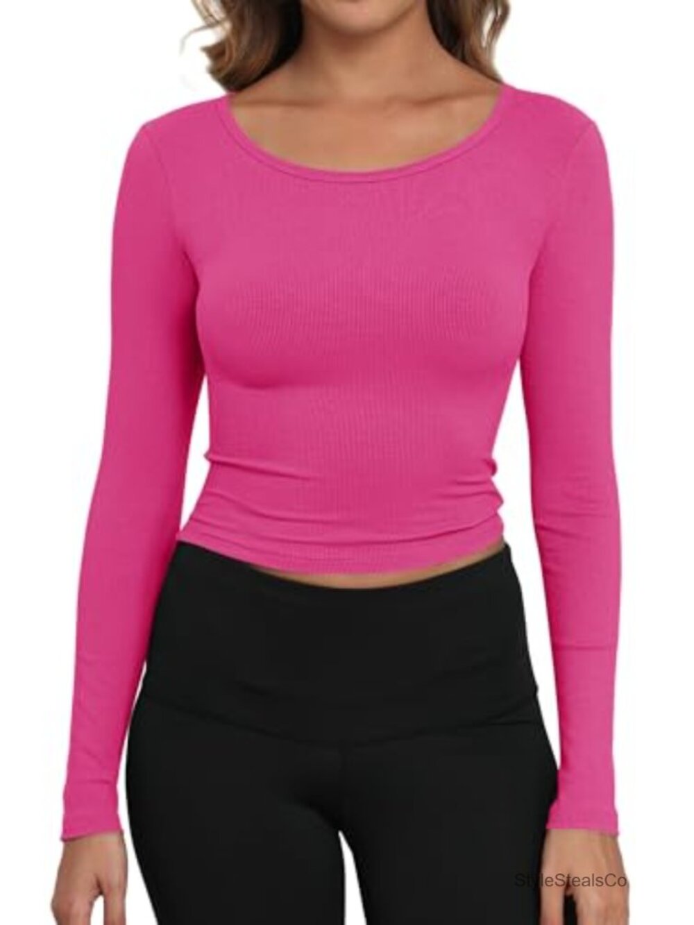 Slim Fitted Ribbed Boat Neck Long Sleeve Crop Top